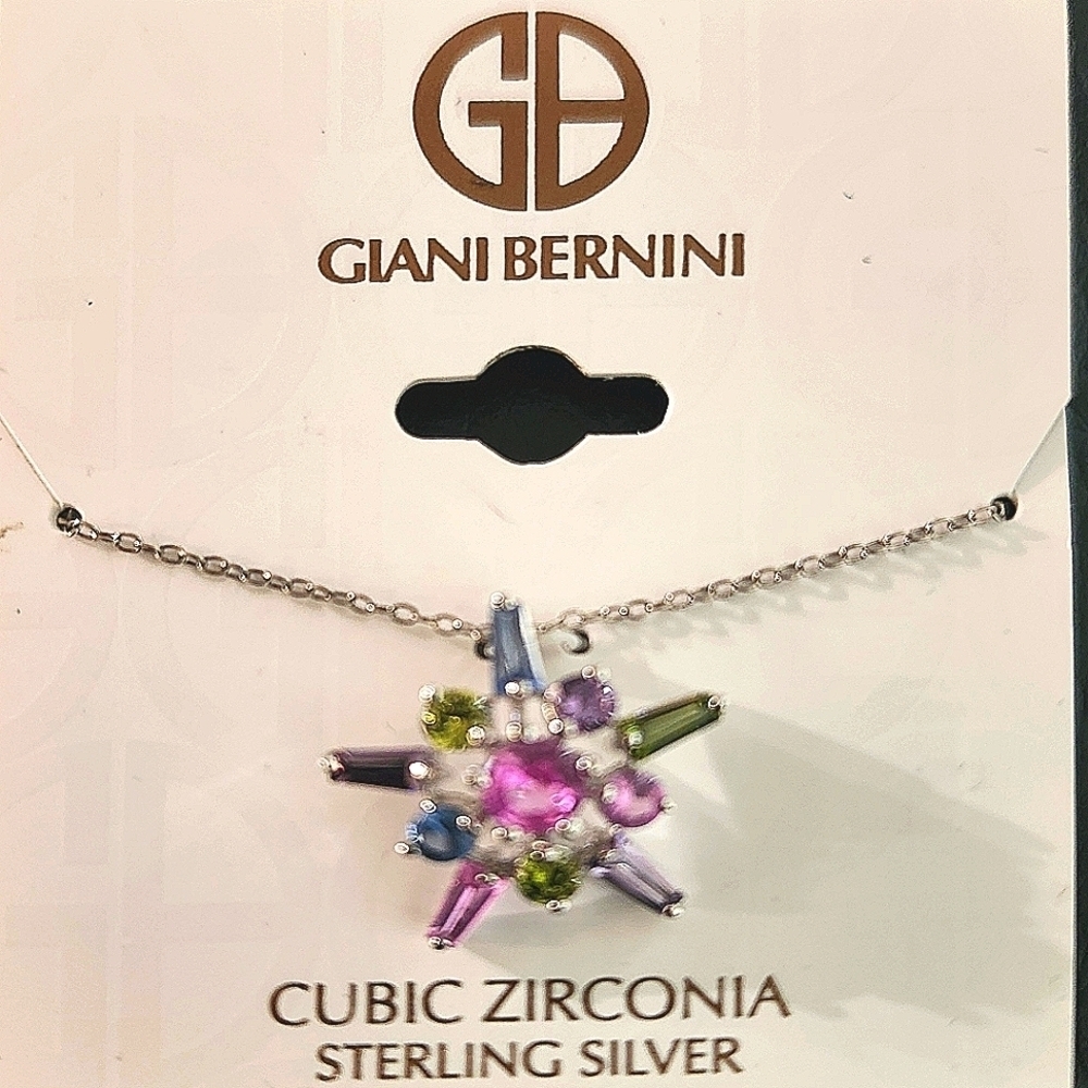 Giani Bernini Sterling Silver Necklace with Pink, Blue, and Green Cubic Zirconia